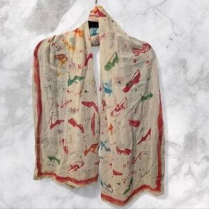 Moschino Vintage Silk Sheer Colorful Shoe Print Scarf 67x25"